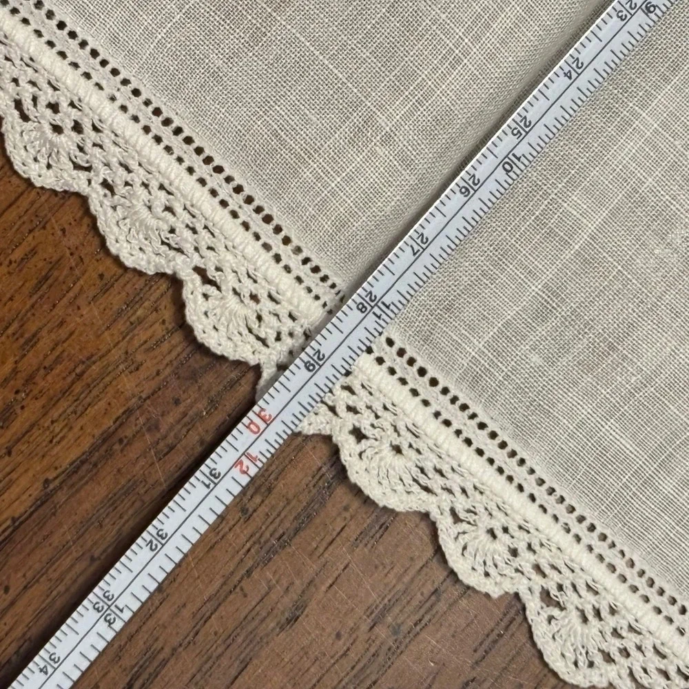 Vintage White Crochet Lace Trim Hemstitch Linen Handkerchief